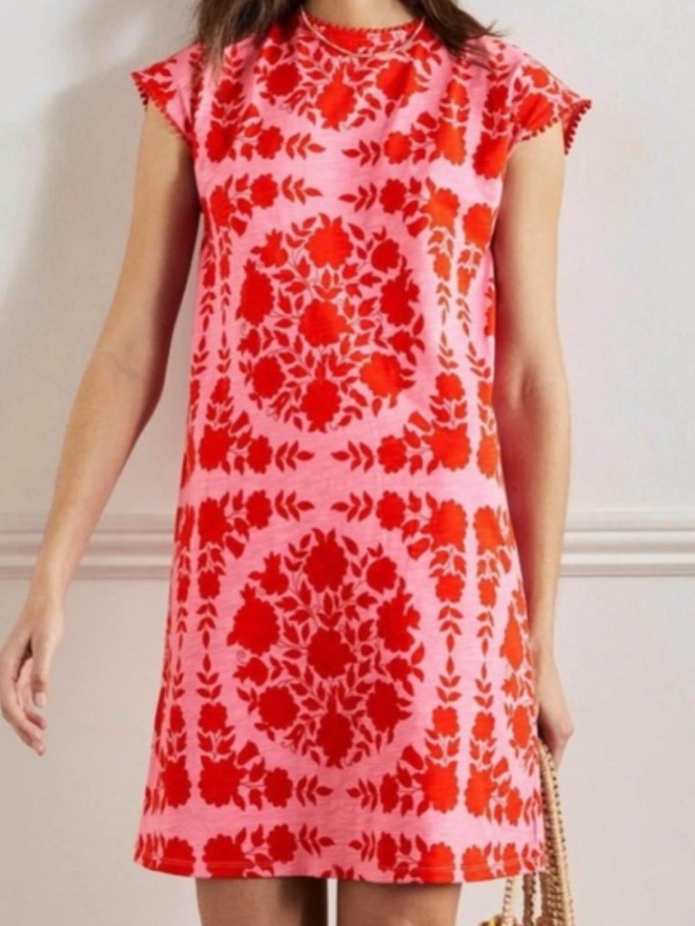 Boden Pink and Red Floral Shift Dress
